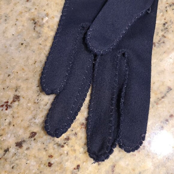 Vintage Size M Blue Nylon Stretch Formal 10.5" Long Gloves Stitching Detail - Picture 6 of 16